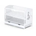 Skrzat Miki - łóżeczko dziecięce z szufladą, drewniane 120x60 | Biały